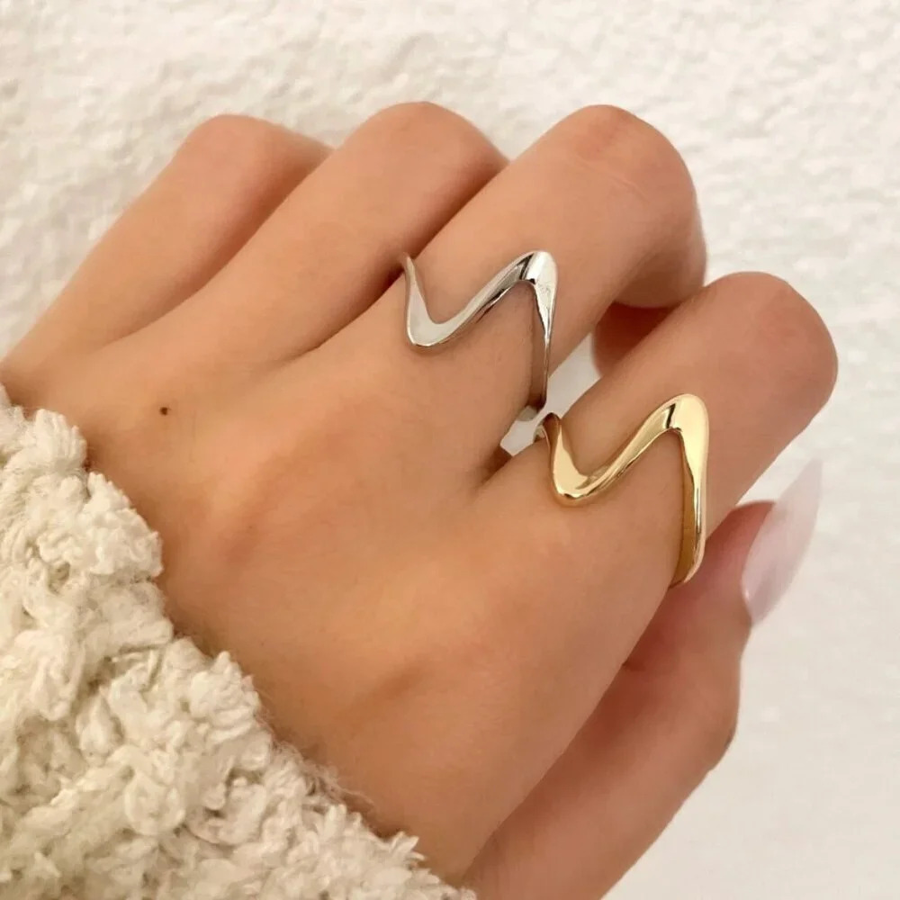 925 Sterling Silver Dainty Minimalist Wave Ring Stackable Thin Wave Ring